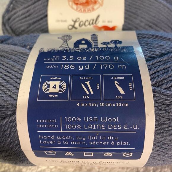Yarn lot Lion Brand Local Grown 2 balls blue jeans 100% USA wool. 3.5 oz/186 yd - Picture 3 of 3